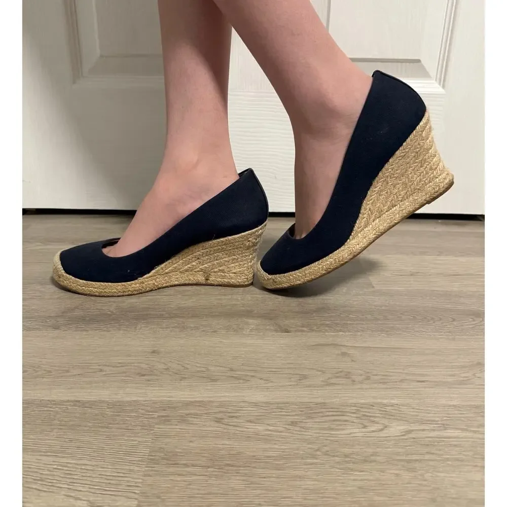 J.Crew Women's Navy Canvas Wedge Espadrille Heels Size 8